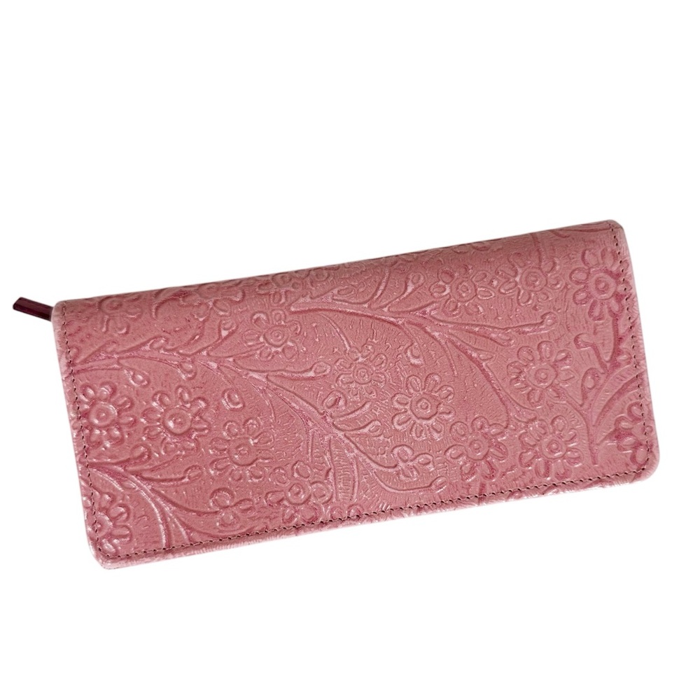 HIDESIGN Pink Floral Embossed Leather Wallet